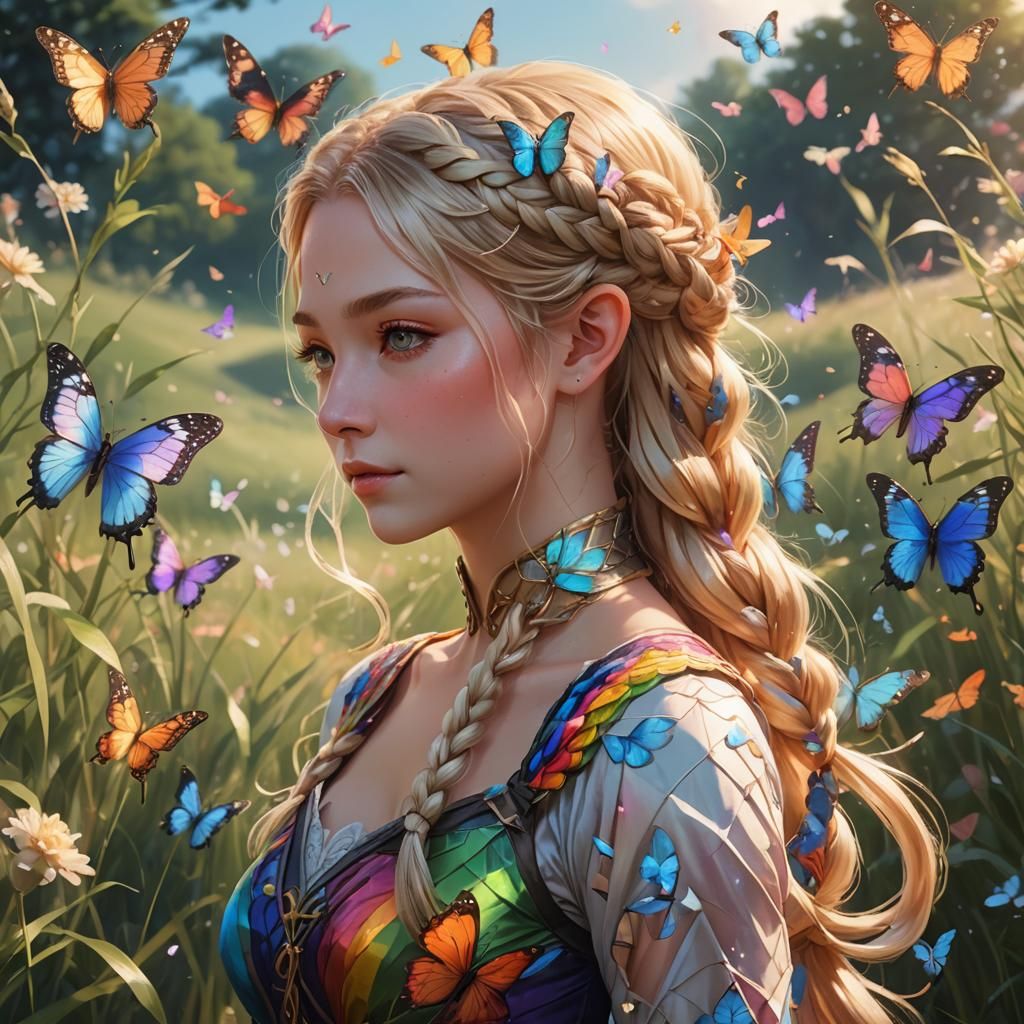 Elven Woman with Butterflies: Fantasy Anime Portrait