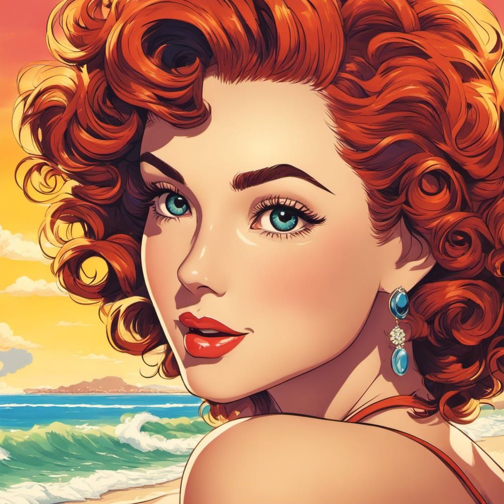 Rainbow Eyed Woman, Anime Portrait on Beach