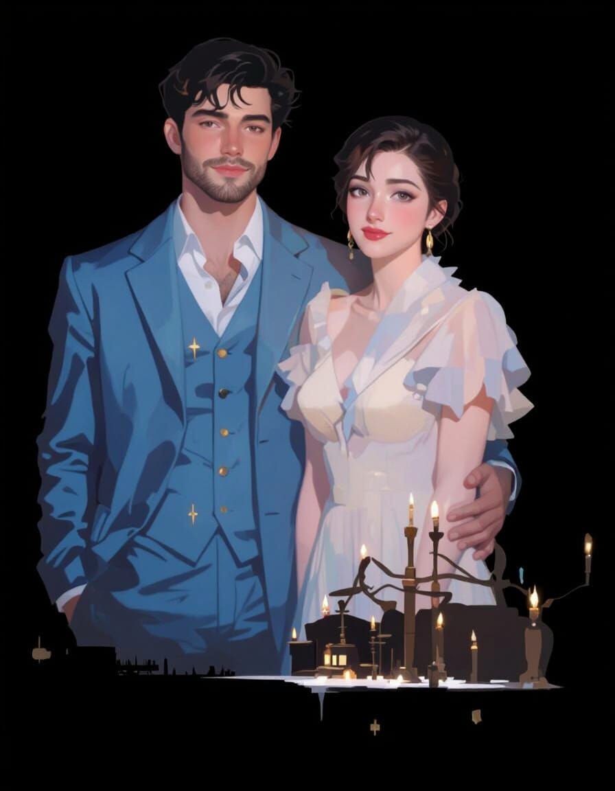 Romantic Couple with Identical Faces in Ethereal Embrace