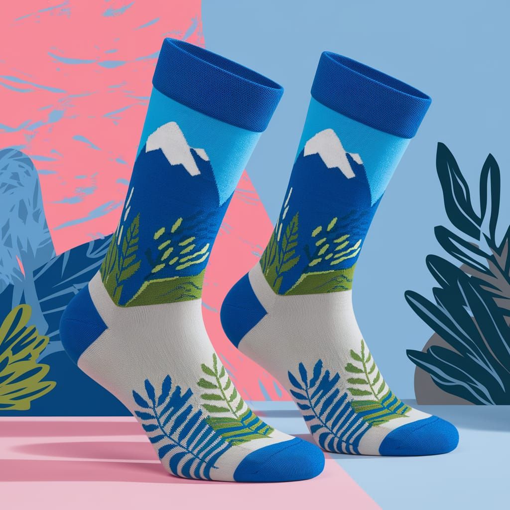 Mountain Socks: Colorful Digital Illustration for Textile De...
