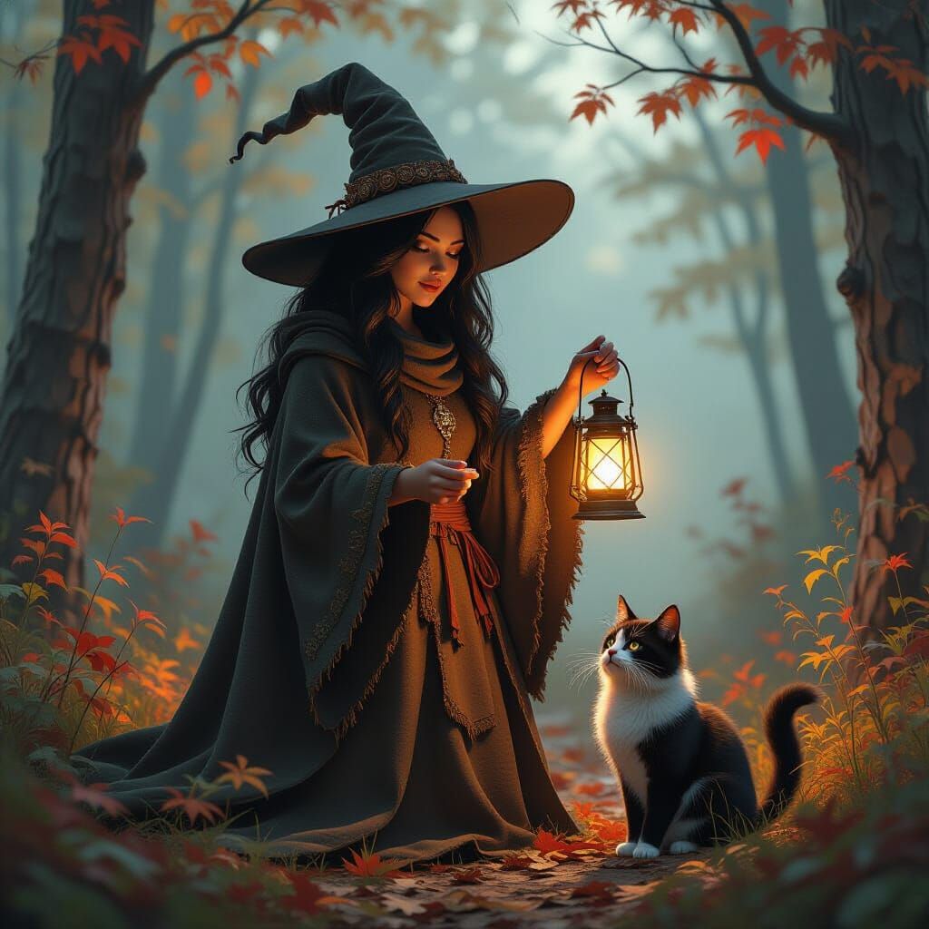 Autumn Witch & Her Cat
