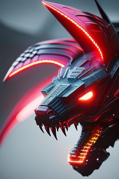 Neon Cyberpunk Dragon Head Portrait in Digital Art Style