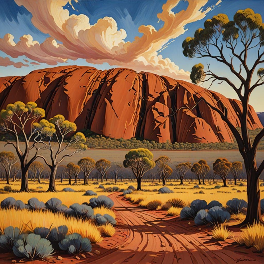 Majestic Ayers Rock in Vibrant Australian Outback Landscape