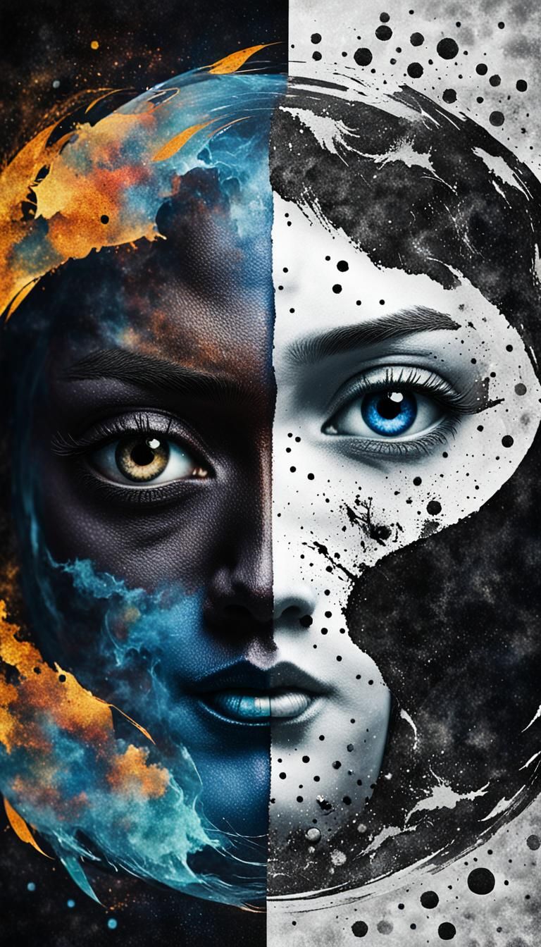 Double Exposure Depiction of Duality in Fantasy Core