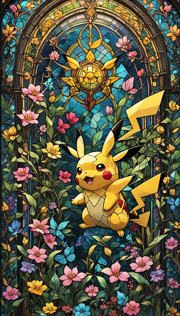 Stained Glass Pikachu in Fantasy Concept Art