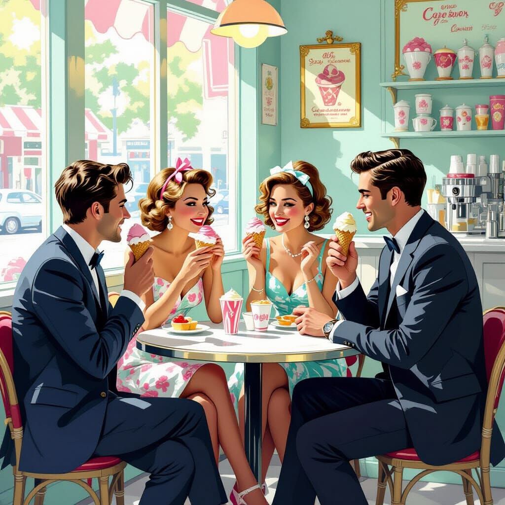 Vintage Ice Cream Parlor Scene in Vettriano Style