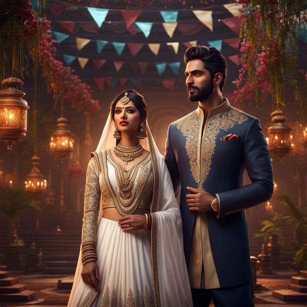 Beautiful Indian Couple in Detailed Digital Painting