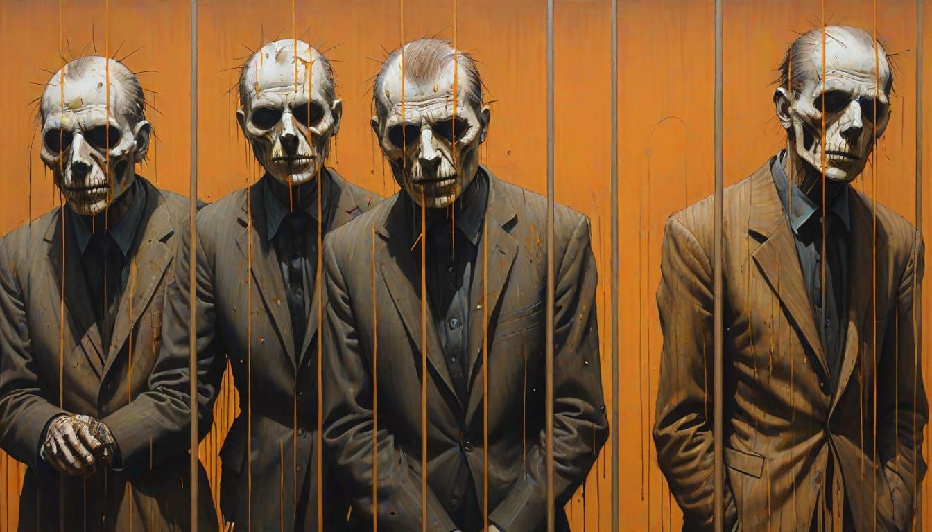 Surreal Figures in Grimy, Textured Orange Space