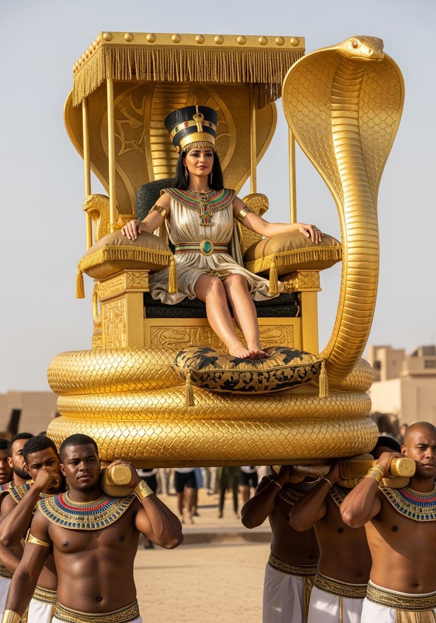 Egyptian Queen on Golden Throne, Photographic Style