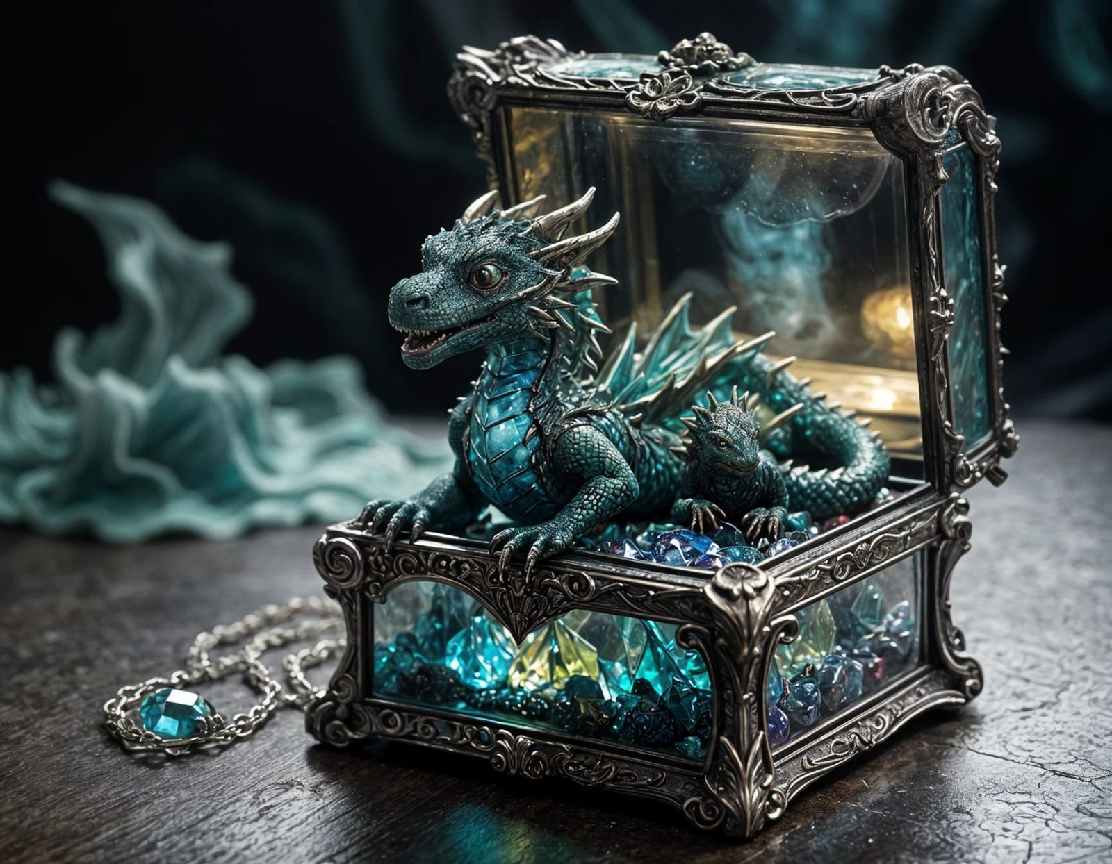 Baby Dragon in Jewelry Box, Detailed 8k Photograph