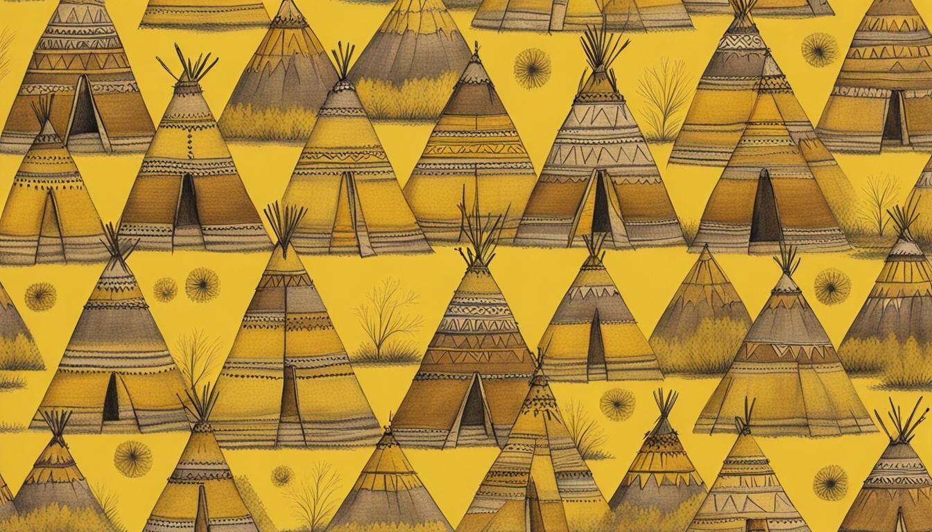 Native American Tipi Village Crayon Drawing