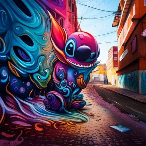 Colorful Graffiti Art of Stitch in Street Style