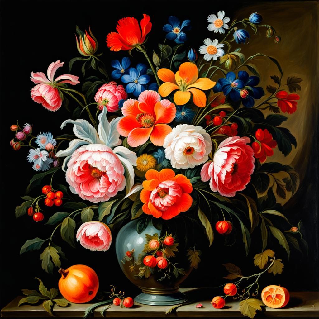 Floral Still Life Painting in Gouache Style