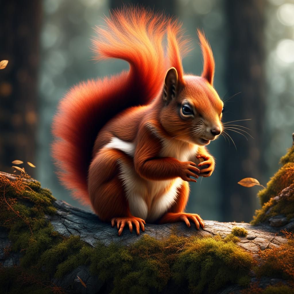 Detailed Matte Painting of a Red Squirrel