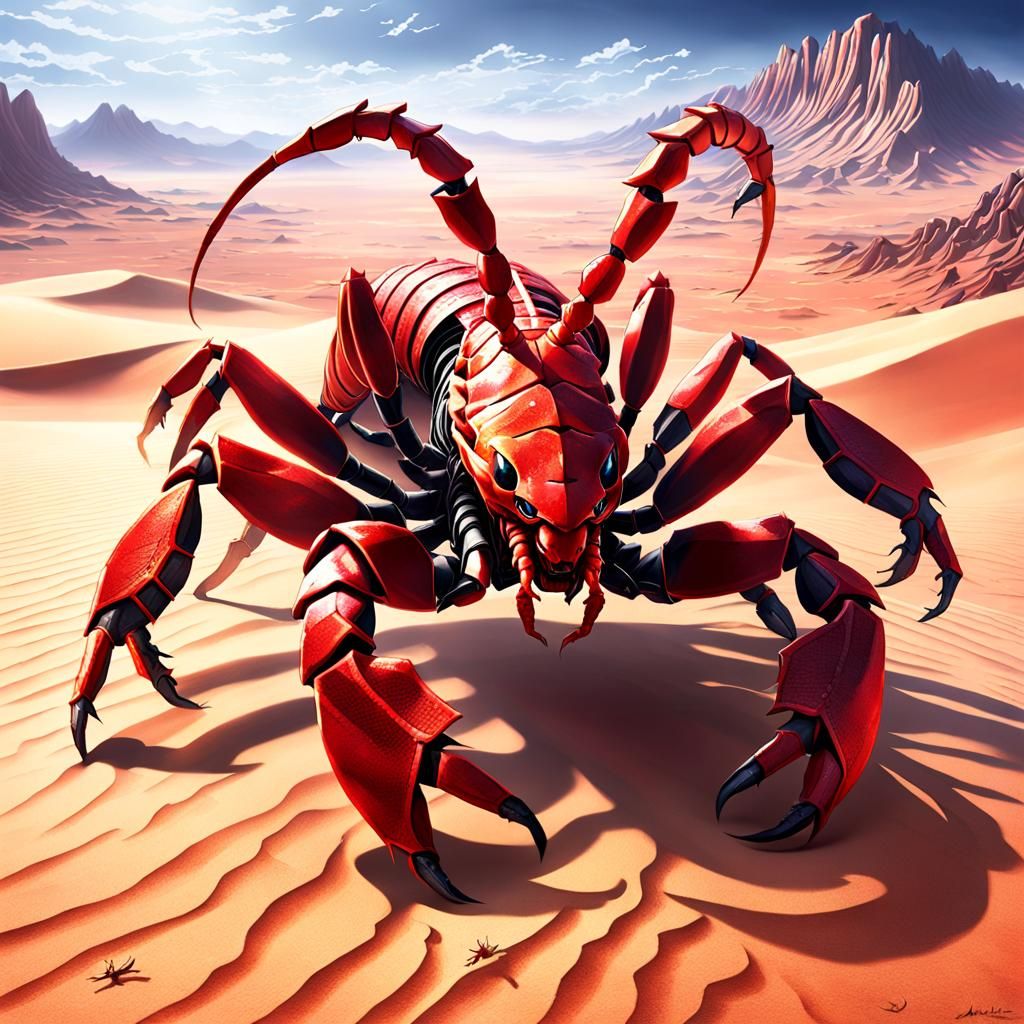 Giant Red Desert Scorpion: Anime-Style Fantasy Hero