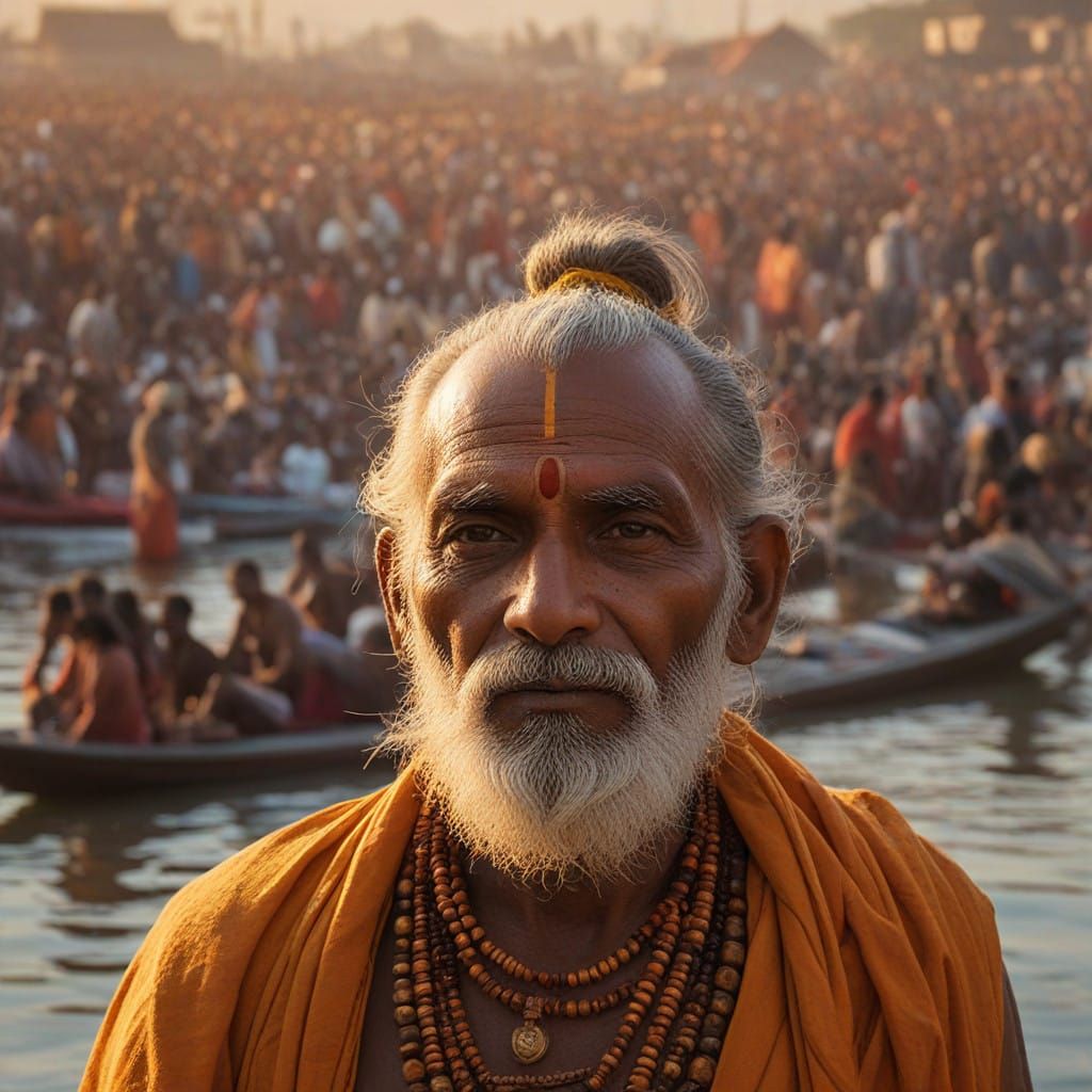 Surreal Sadhu Takes Ritualistic Dip at Maha Kumbh Mela Festi...