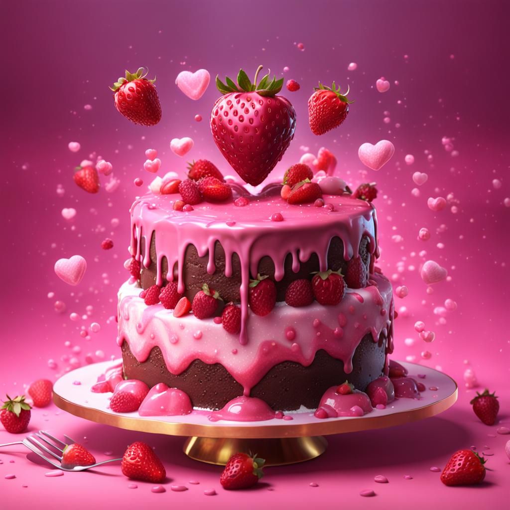 Heart-Shaped Pink Dessert Cake in Detailed Matte Painting