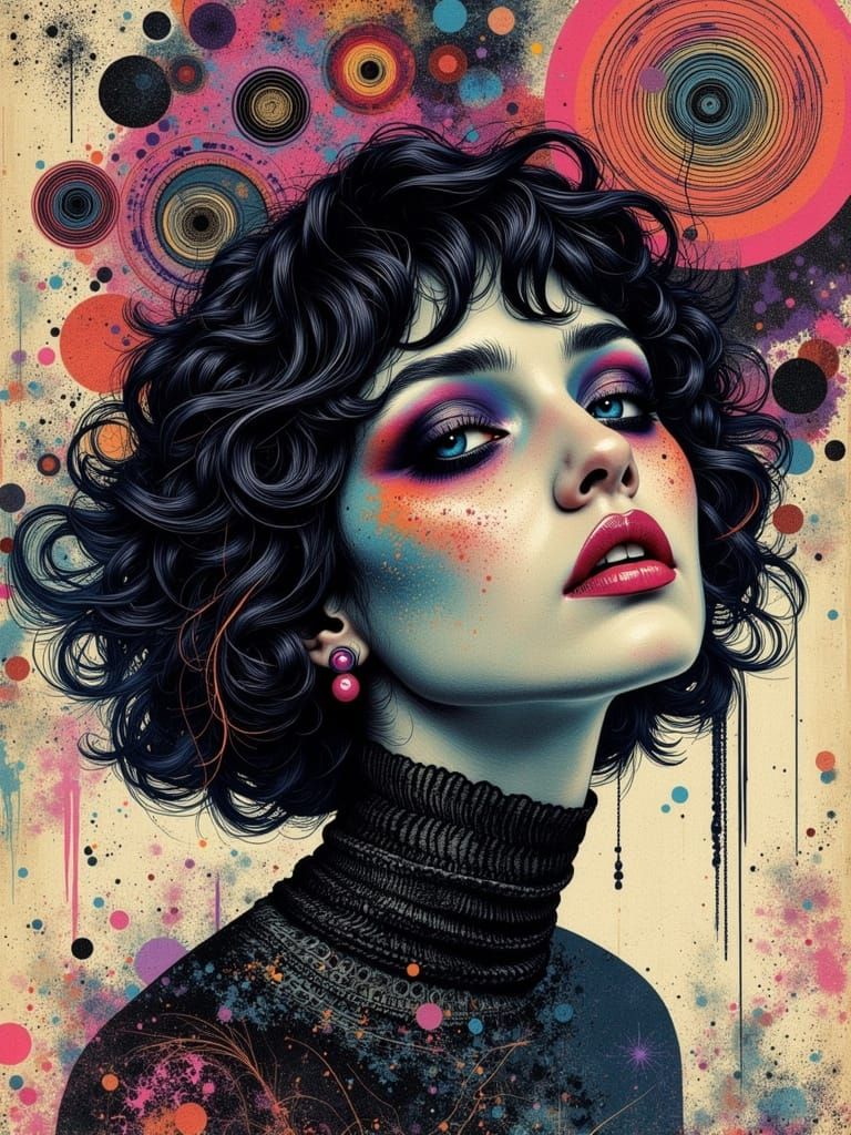 Gothic Surreal Portrait with Abstract Zentangle Swirls