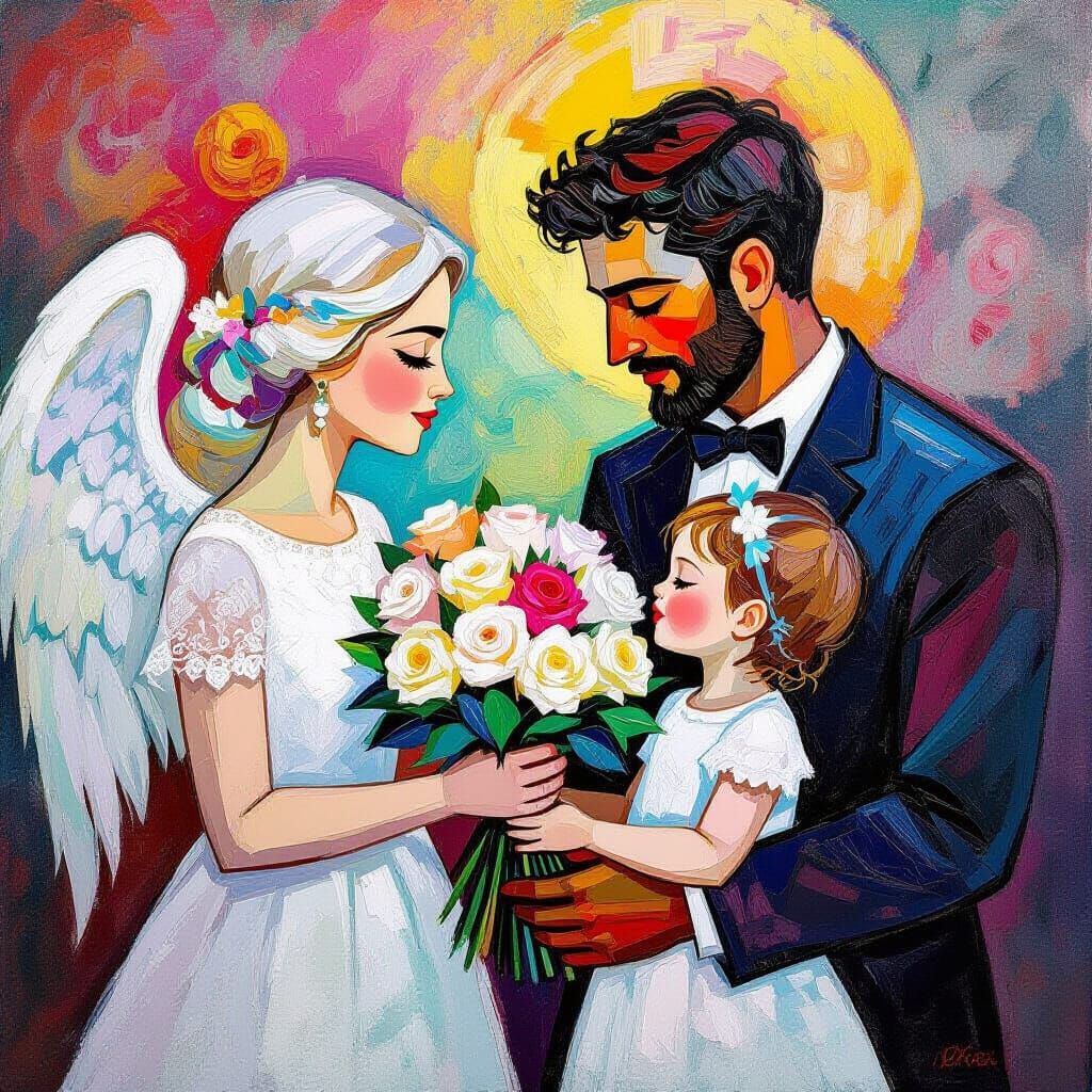 Angelic Offering in Impasto Style with Swirling Colors