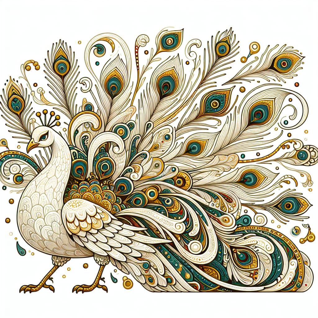 Whimsical Art Nouveau Peacock in Vibrant Glory