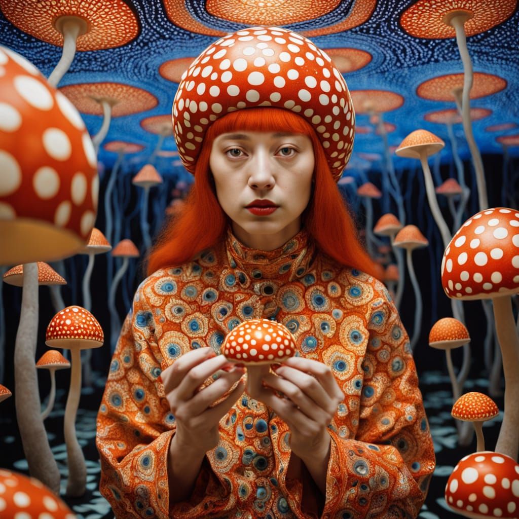 Surrealist Hippie in Cosmic Dreamscape with Glowing Mushroom