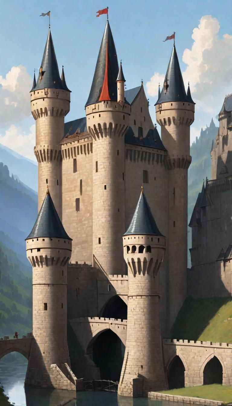 Tall Medieval Castle Made Of Stone Blocks