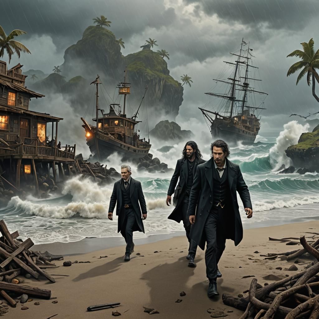 Shipwrecked Goth Model on Stormy Pacific Island