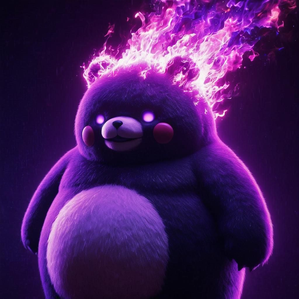 Violet Monokuma Bear Spewing Purple Cyber Flames