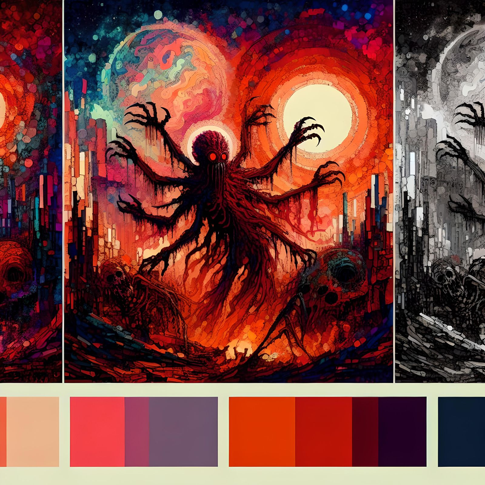 Eldritch Horror in Post-Apocalyptic Crimson Landscape