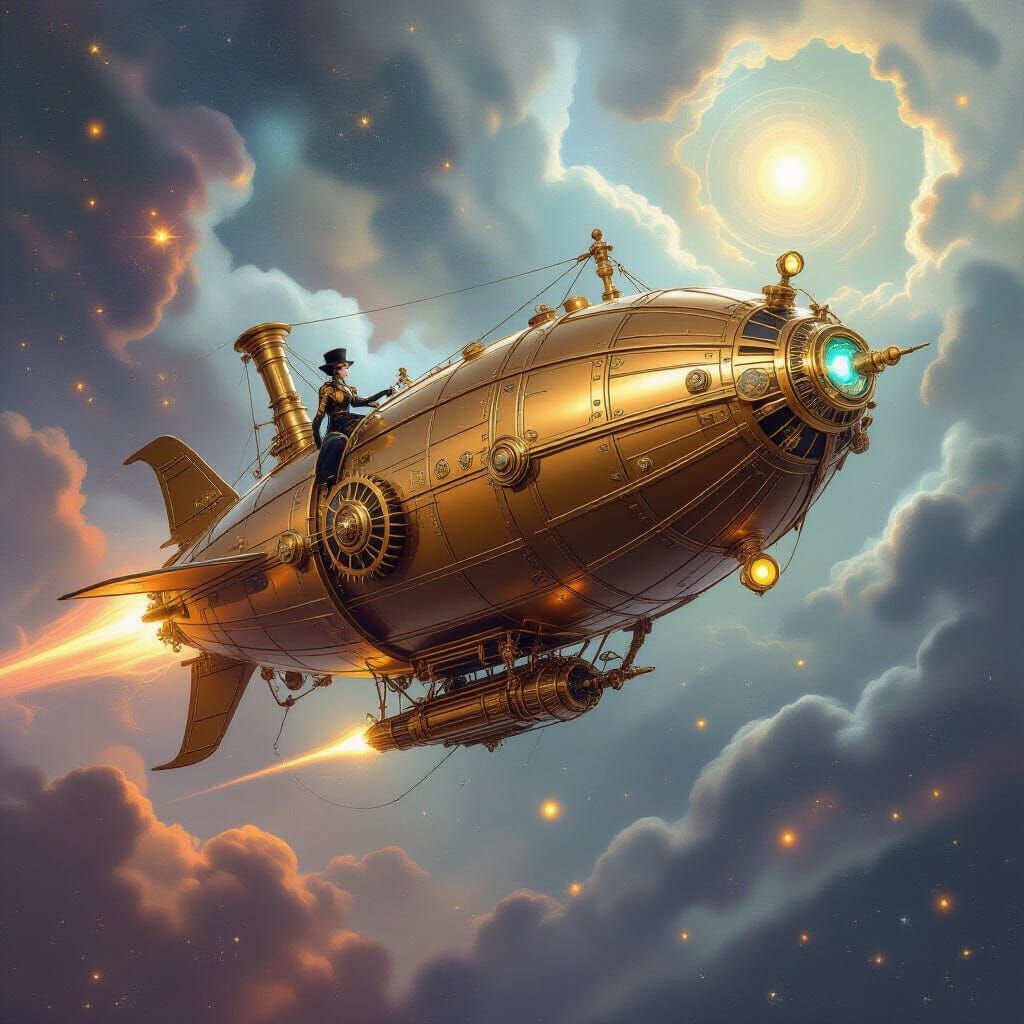 Steampunk Airship Soaring Through Cosmic Nebula
