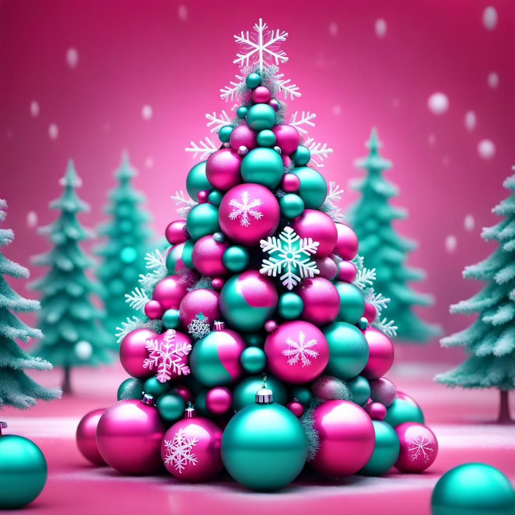 Teal and Pink Christmas Tree Digital Art