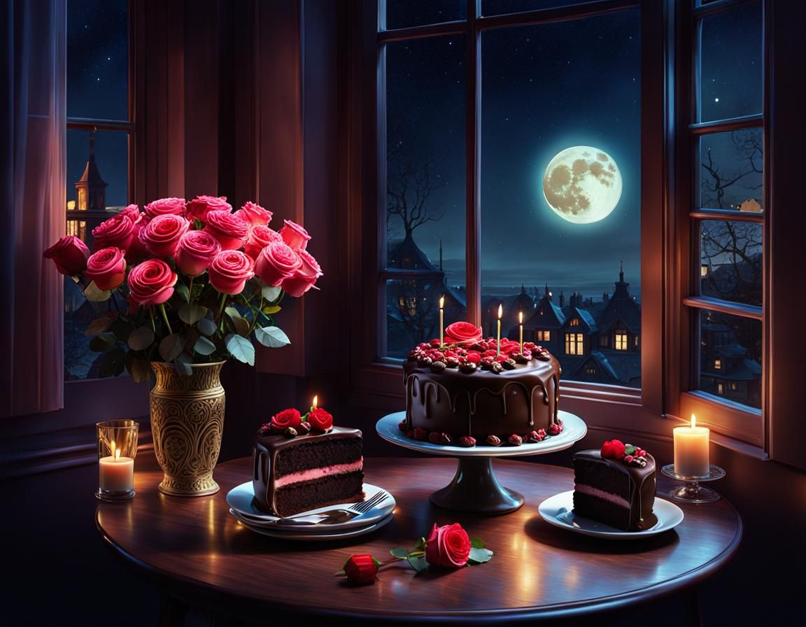 Romantic Valentine's Night Digital Illustration