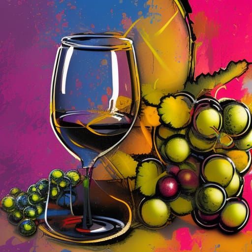 Wine Grapes and Barrels in Graffiti Art