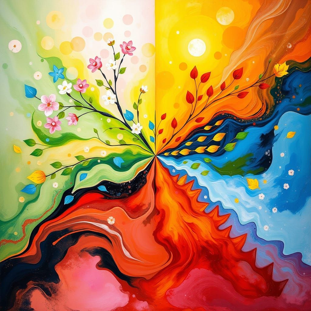 Seasonal Harmony in Vibrant Abstract Art