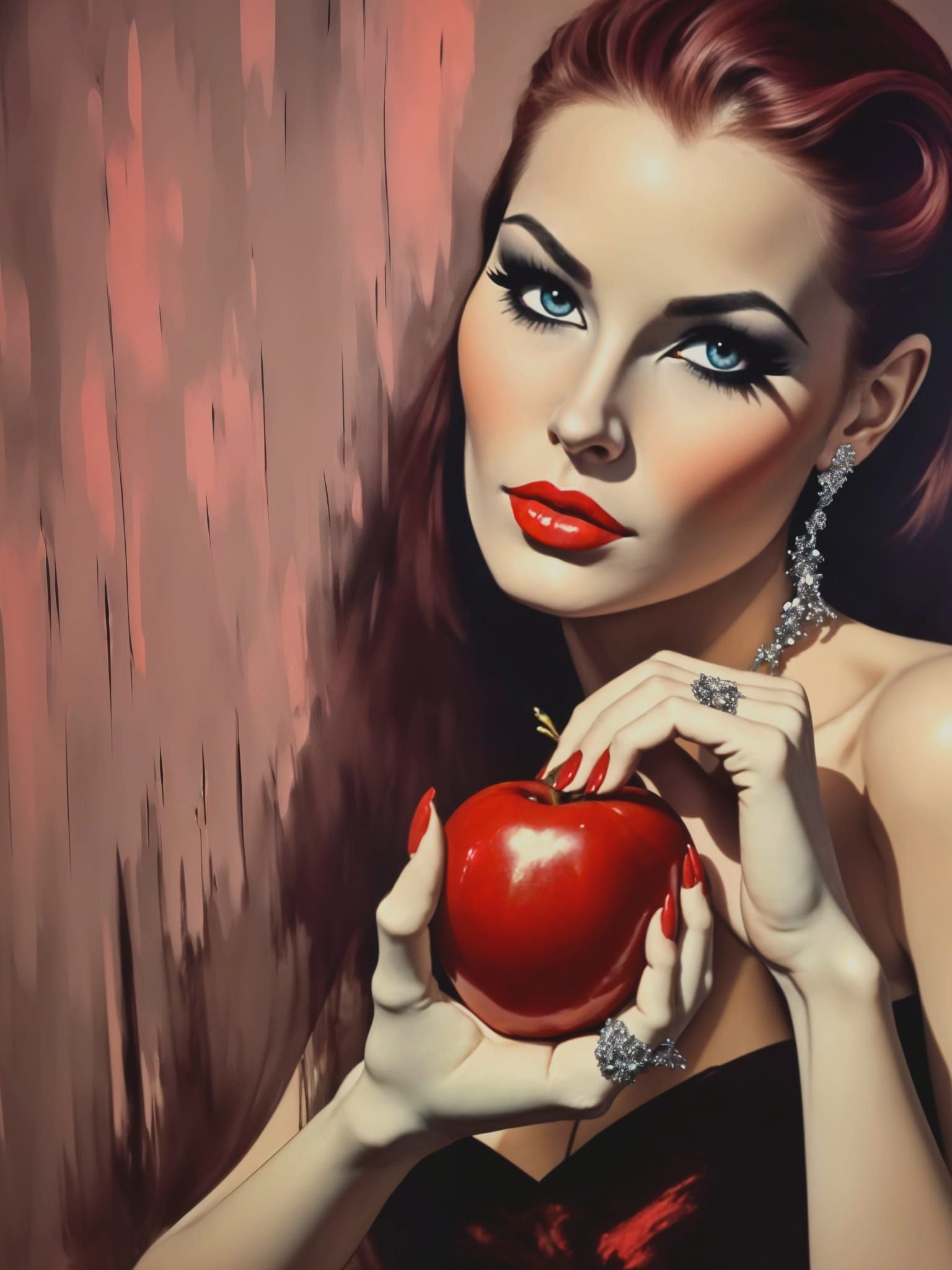 Vampire Woman with Apple in 60s Abstract Style