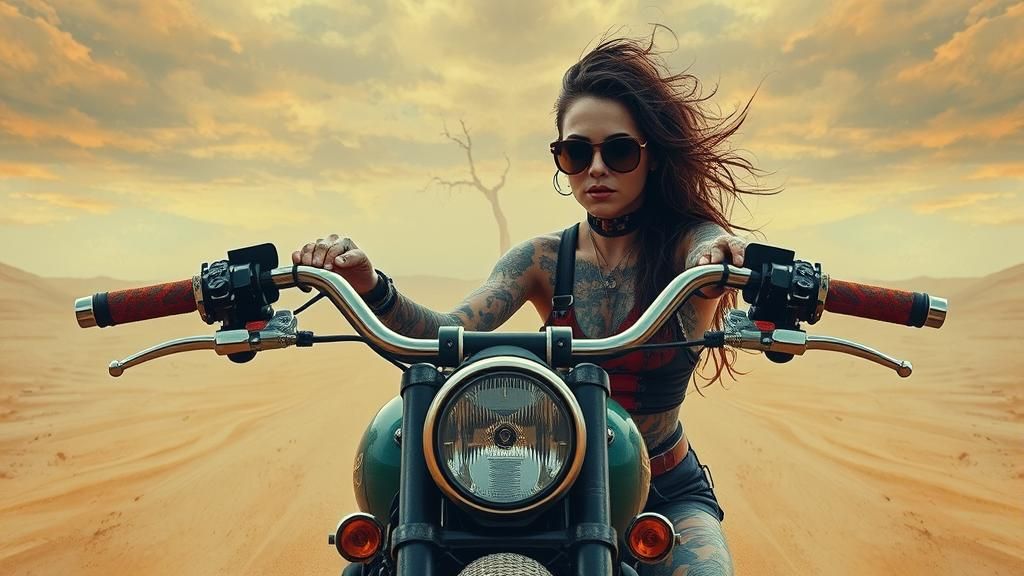 Punk Rock Biker in Post-Apocalyptic Desert
