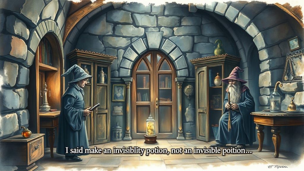 Confused Wizard Seeks Invisibility Potion in Stone Room