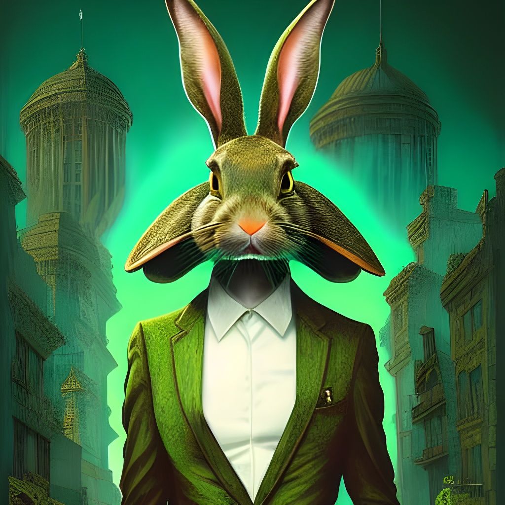 Green-Eyed Rabbit Apparition in Rococo-punk Illustration