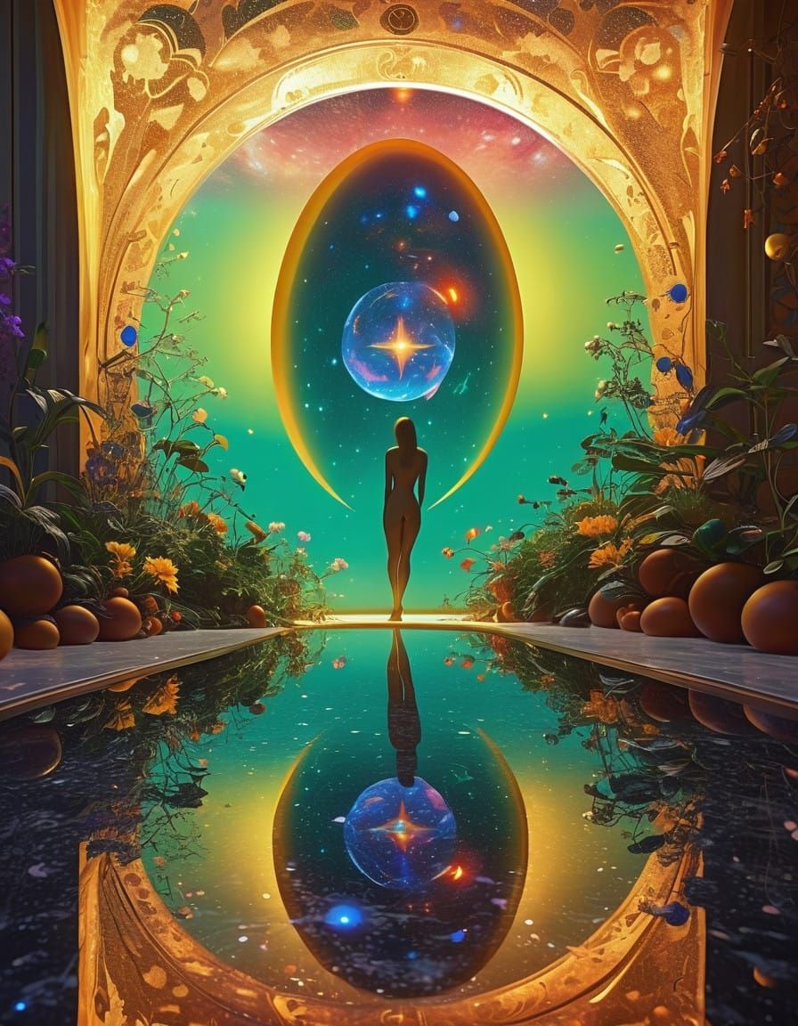 view through large portals of galactic ark fleet beautiful epic cosmic galaxies milky way with solarpunk cyberpunk stars...