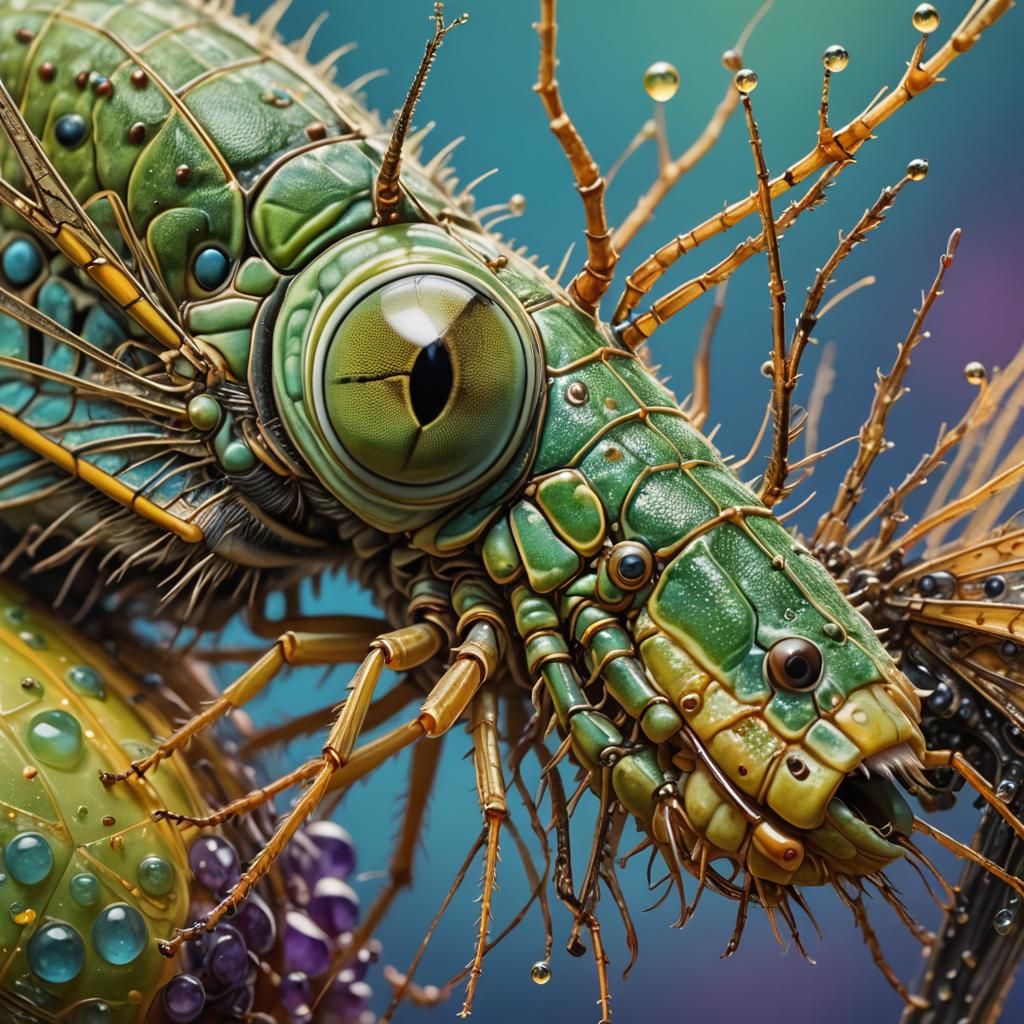 Hyperrealistic Mayfly Larva Close-Up in Splash Art Style