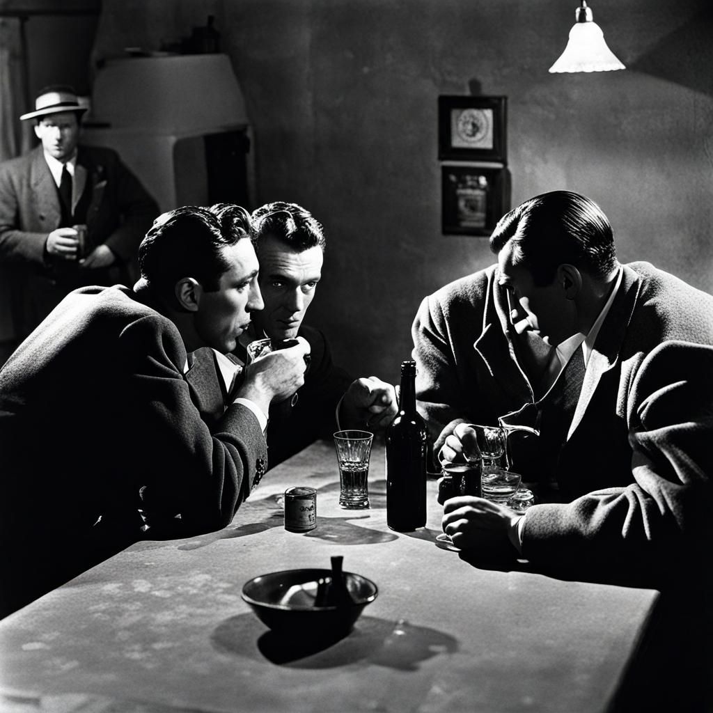 French Film Noir Scene: Man at Kitchen Table