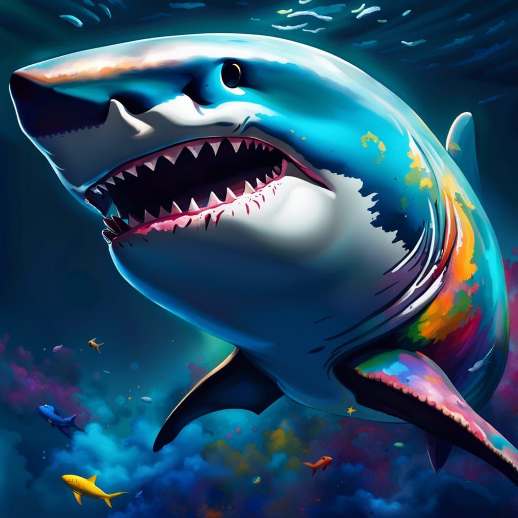 Hyperrealistic Shark in Colorful Space