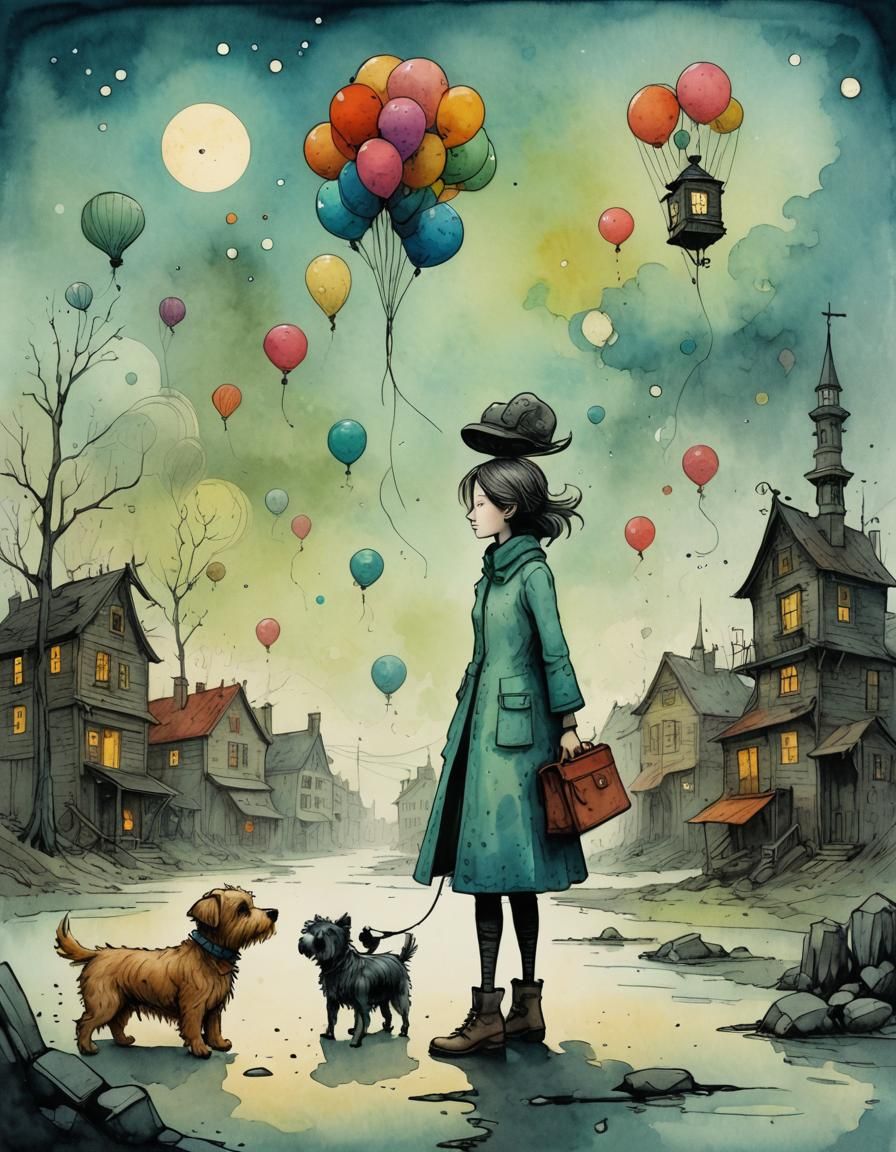 Woman and Morkie Dog in Watercolor Illustration