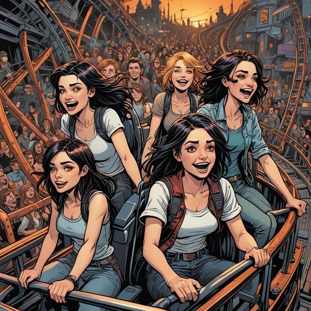 Emo teen girls on rollercoaster