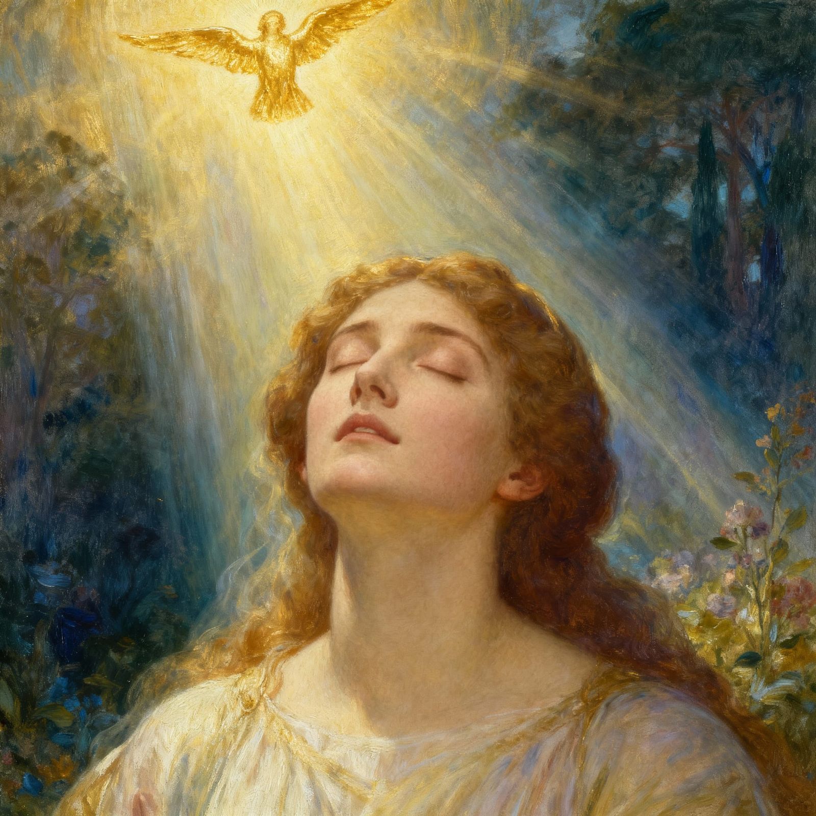 Serene Woman in Ethereal Light, Pre-Raphaelite Style