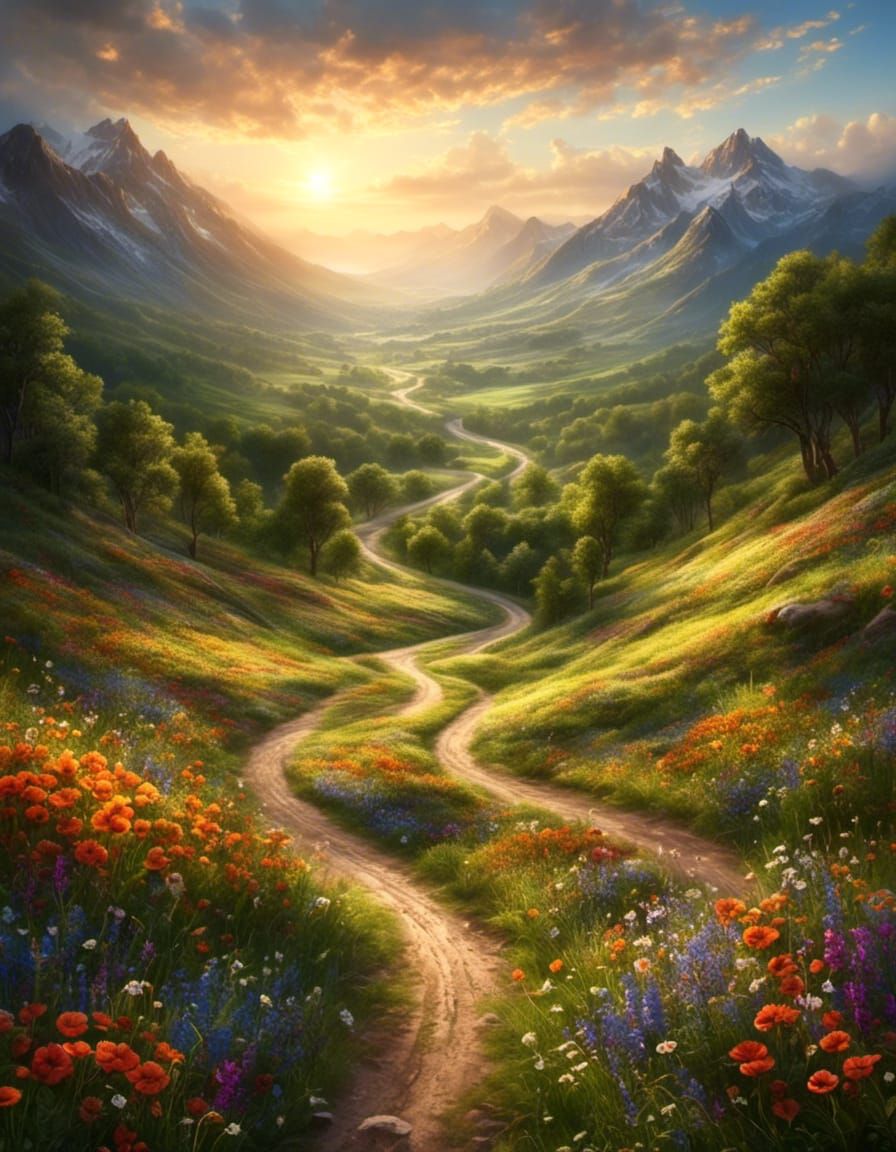 Scenic Winding Road Through Lush Green Landscape