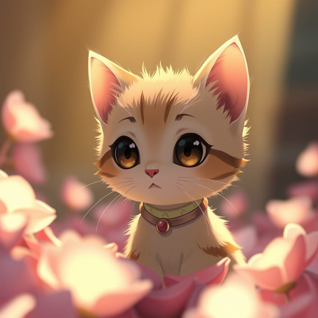 Dreamy Cat Portrait in Anime Style