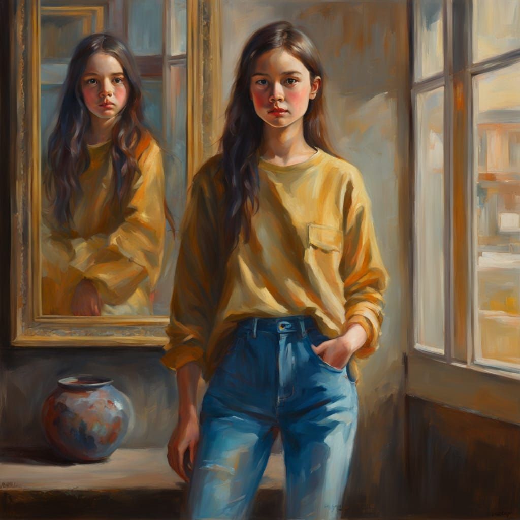 Impressionist Portrait of Woman in Oil Painting Style