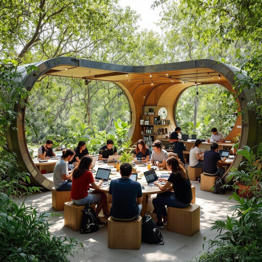 Sustainable Outdoor Hub for Students in Modernist Style