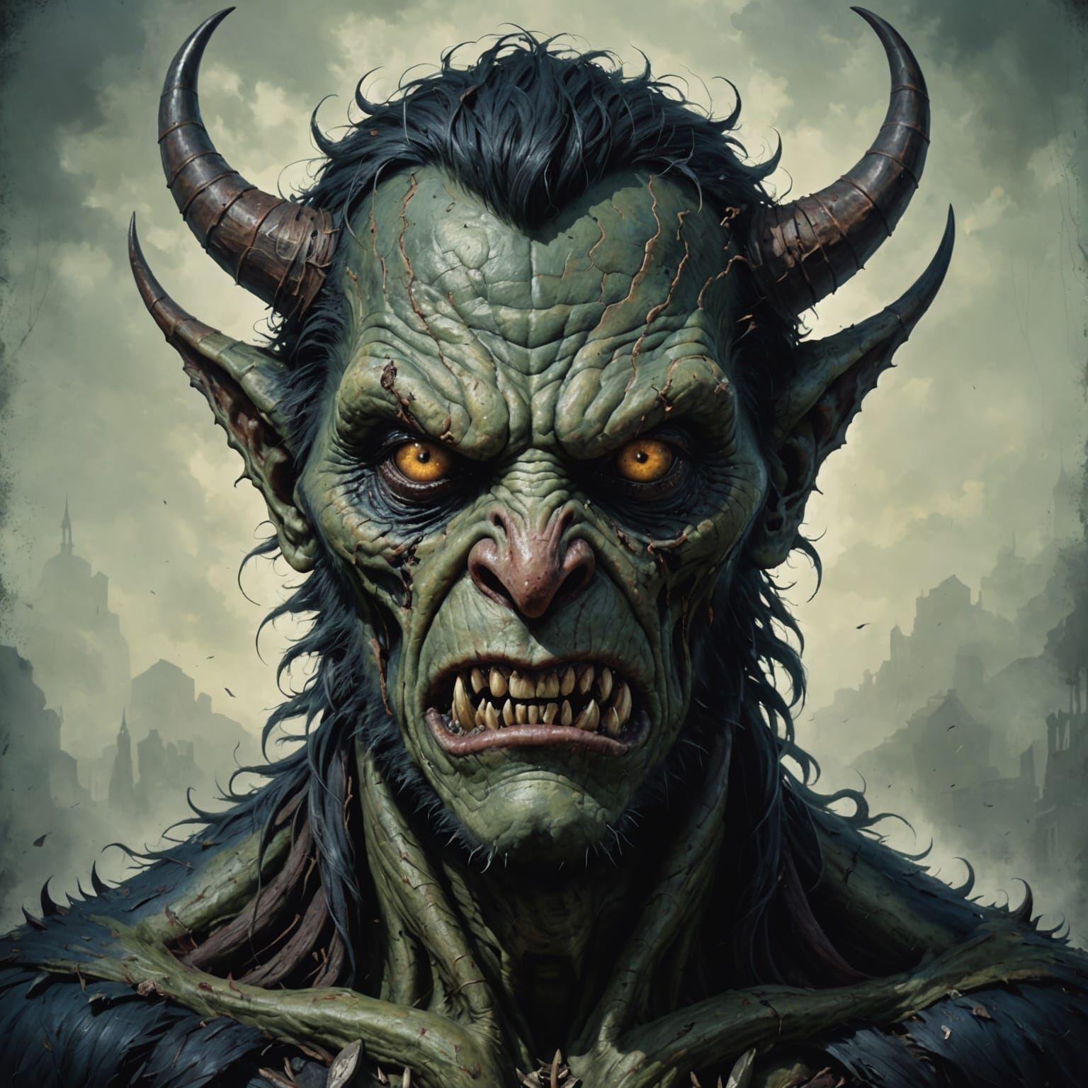 Vulnerable Monster Portrait in Dark Fantasy Style